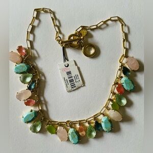 Multicolor semiprecious Stone charm Necklace - Gold paperclip Chain